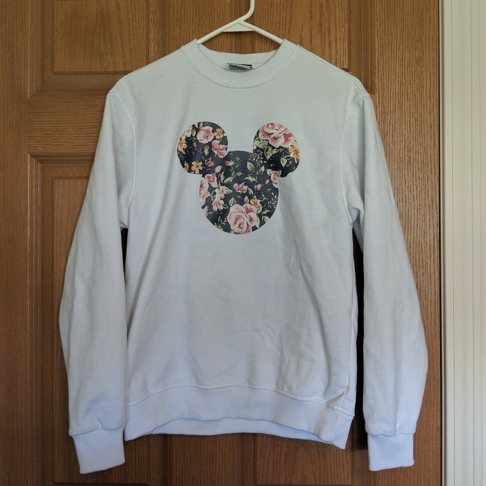 White Floral Mickey Mouse Sweatshirt